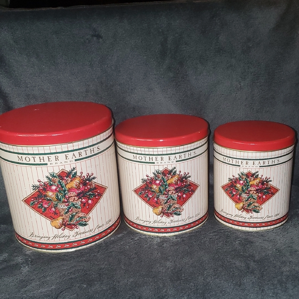 Mother Earth's Red and White Decorative Canisters